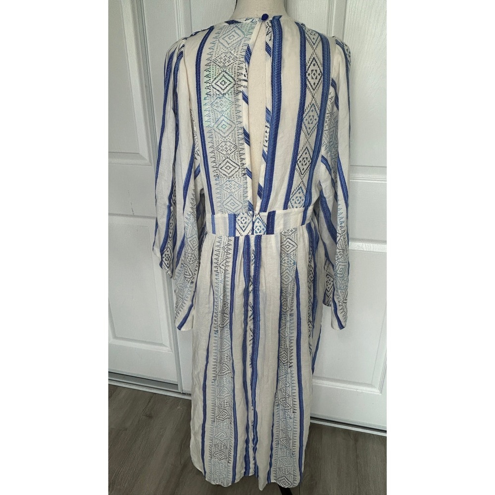 FARM Rio Beaded Maxi Dress Mare de Sol Blue White Boho Embroidered Brazil NWT L - Picture 4 of 14